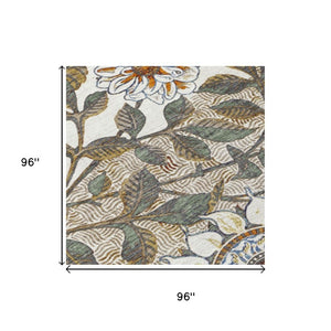 8 Foot Round Floral Polyester Rug Stain Resistant for Patio Kitchen or Family Room