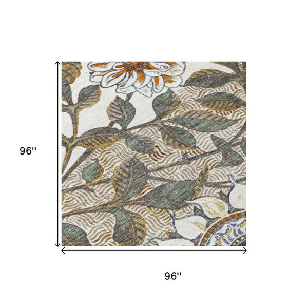 8 Foot Round Floral Polyester Rug Stain Resistant for Patio Kitchen or Family Room