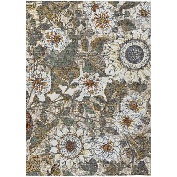 HomeRoots 10 X 14 Ivory Gray Floral Polyester Area Rug Stain Resistant Indoor Outdoor Use 741038