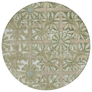HomeRoots 8 Foot Round Floral Polyester Area Rug Washable for Indoor Outdoor High Traffic Use 741041