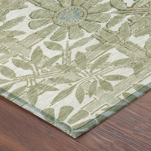 8 Foot Round Floral Polyester Area Rug Washable for Indoor Outdoor High Traffic Use