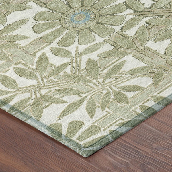 8 Foot Round Floral Polyester Area Rug Washable for Indoor Outdoor High Traffic Use
