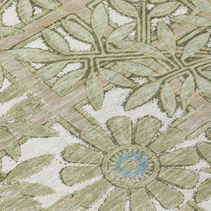 8 Foot Round Floral Polyester Area Rug Washable for Indoor Outdoor High Traffic Use