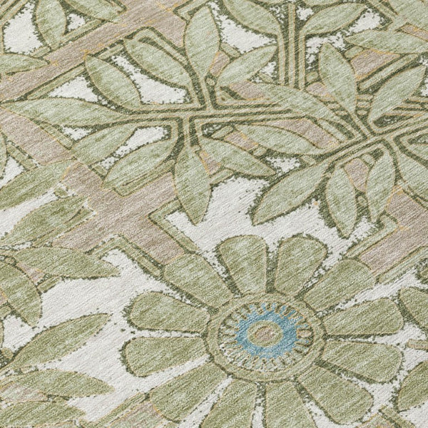 8 Foot Round Floral Polyester Area Rug Washable for Indoor Outdoor High Traffic Use