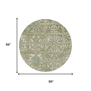 8 Foot Round Floral Polyester Area Rug Washable for Indoor Outdoor High Traffic Use