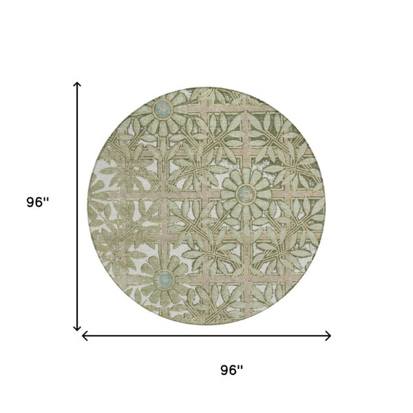 8 Foot Round Floral Polyester Area Rug Washable for Indoor Outdoor High Traffic Use