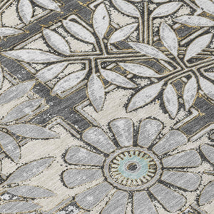 8 Ft Round Floral Polyester Area Rug Washable Stain Resistant for Patio or Kitchen