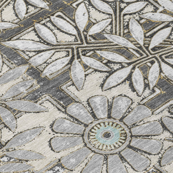 8 Ft Round Floral Polyester Area Rug Washable Stain Resistant for Patio or Kitchen