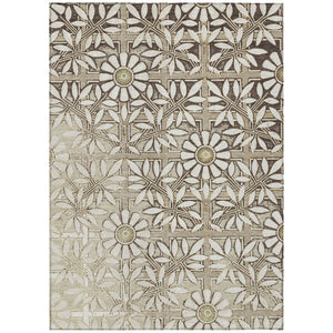 HomeRoots 8x10 Ivory Khaki Floral Polyester Area Rug Stain Resistant for Patio or Living Room 741054