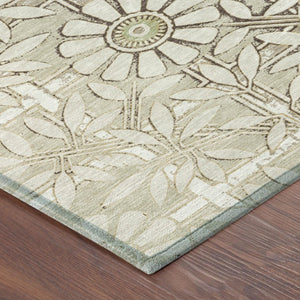 8x10 Ivory Khaki Floral Polyester Area Rug Stain Resistant for Patio or Living Room
