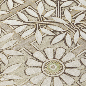 8x10 Ivory Khaki Floral Polyester Area Rug Stain Resistant for Patio or Living Room