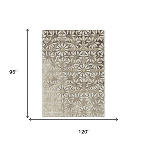 8x10 Ivory Khaki Floral Polyester Area Rug Stain Resistant for Patio or Living Room