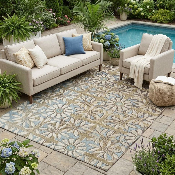 5x8 Floral Polyester Area Rug Stain Resistant Washable for Indoor Outdoor Use