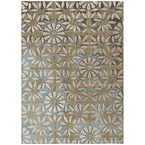 HomeRoots 5x8 Floral Polyester Area Rug Stain Resistant Washable for Indoor Outdoor Use 741058