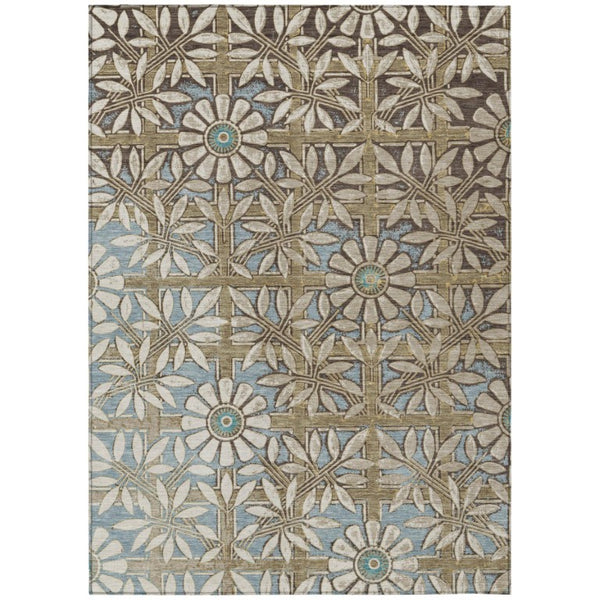 HomeRoots 5x8 Floral Polyester Area Rug Stain Resistant Washable for Indoor Outdoor Use 741058