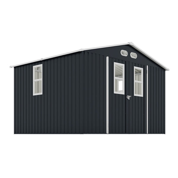 English Elm Outdoor Metal Storage Shed 8x10 with Four Windows Lockable Doors Waterproof Steel W1598S00038