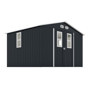 English Elm Outdoor Steel Storage Shed 8x10 Iron Frame Four Windows Lockable Doors Weather Resistant W1598P382331