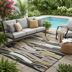 5x8 Indoor Outdoor Striped Polyester Area Rug Washable Stain Resistant Patio Porch