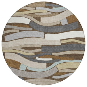 HomeRoots 8 Foot Round Striped Polyester Area Rug Washable Stain Resistant Indoor Outdoor 741083