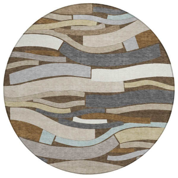 HomeRoots 8 Foot Round Striped Polyester Area Rug Washable Stain Resistant Indoor Outdoor 741083