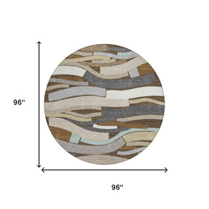 8 Foot Round Striped Polyester Area Rug Washable Stain Resistant Indoor Outdoor