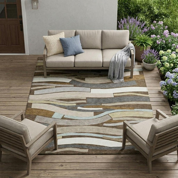 8 X 10 Striped Polyester Indoor Outdoor Rug Washable Stain Resistant Patio Living