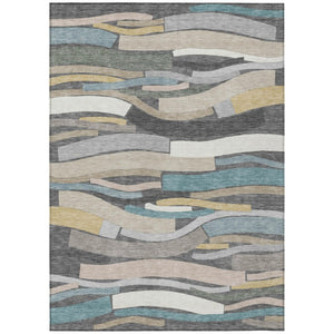 HomeRoots 5 X 8 Striped Gray Polyester Area Rug Washable for Indoor Outdoor Patios 741088