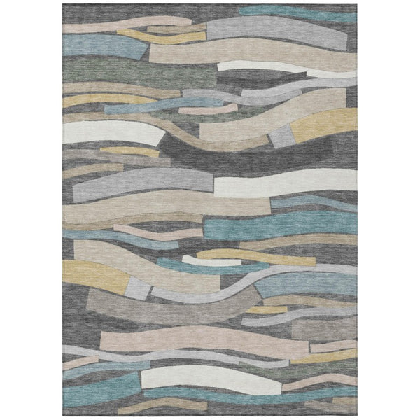 HomeRoots 5 X 8 Striped Gray Polyester Area Rug Washable for Indoor Outdoor Patios 741088