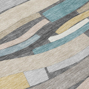 5 X 8 Striped Gray Polyester Area Rug Washable for Indoor Outdoor Patios