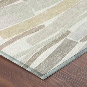 9 X 12 Ivory Silver Stripe Washable Polyester Area Rug for Patio Porch Living Room