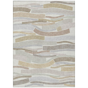 HomeRoots 10 X 14 Ivory Silver Stripe Polyester Washable Rug for Patio Porch or Living Room 741098