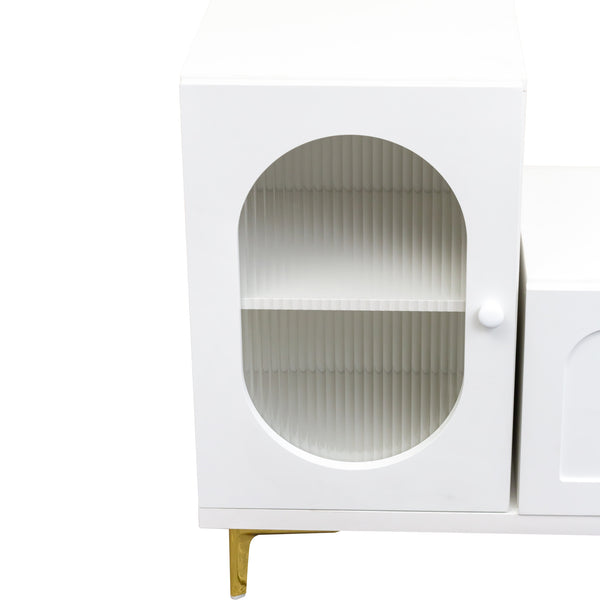 English Elm Wood Extendable TV Stand with Retractable Cabinet and Ample Storage for Living Room Media Centers White W331S00177