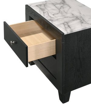 English Elm 1pc Modern Faux Marble Top Nightstand with Two Drawers, Sleek Contrast Finish, Compact Bedroom Storage Black,White 24.06 L x 17.95 W x 22.32 H B2741P330120