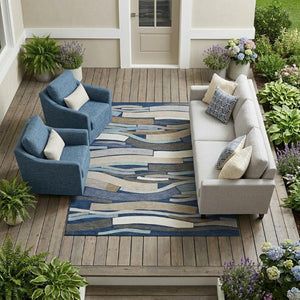 9 X 12 Striped Washable Polyester Area Rug for Indoor Outdoor Patio and Porch