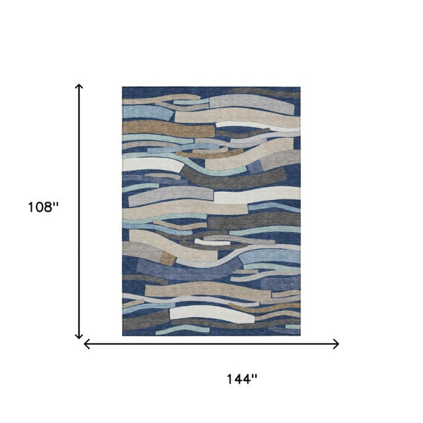 9 X 12 Striped Washable Polyester Area Rug for Indoor Outdoor Patio and Porch