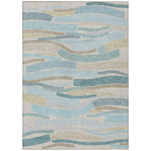 HomeRoots 5 X 8 Striped Teal Polyester Area Rug Washable Stain Resistant Indoor Outdoor Use 741106