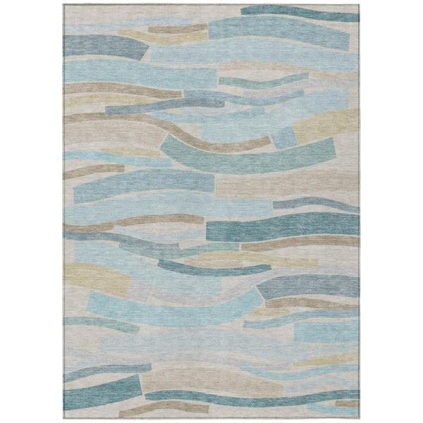 HomeRoots 5 X 8 Striped Teal Polyester Area Rug Washable Stain Resistant Indoor Outdoor Use 741106