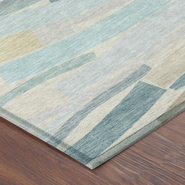 5 X 8 Striped Teal Polyester Area Rug Washable Stain Resistant Indoor Outdoor Use