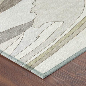 5x8 Ivory Flax Abstract Polyester Area Rug Washable for Indoor Outdoor Use