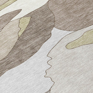 5x8 Ivory Flax Abstract Polyester Area Rug Washable for Indoor Outdoor Use
