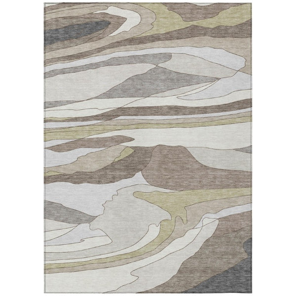 HomeRoots 9 X 12 Ivory Flax Abstract Polyester Area Rug Washable for Indoor Outdoor Use 741133