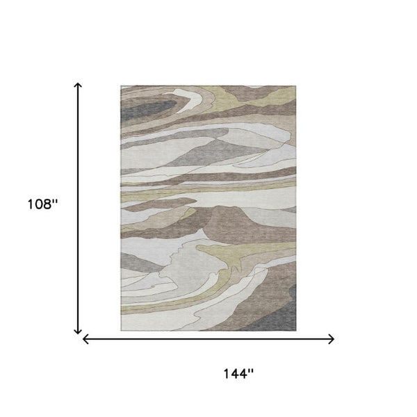 9 X 12 Ivory Flax Abstract Polyester Area Rug Washable for Indoor Outdoor Use