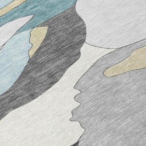 9x12 Teal Gray Abstract Polyester Area Rug Washable Stain Resistant Indoor Outdoor