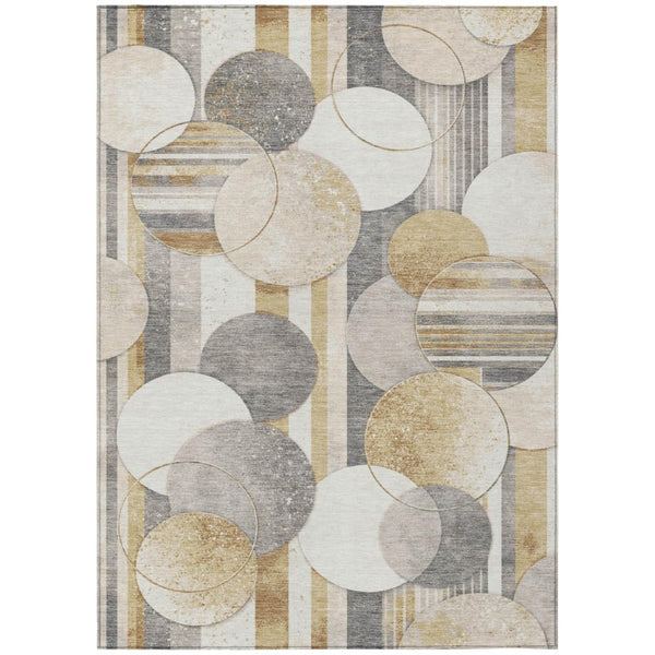 HomeRoots 9 X 12 Gold Pewter Geometric Polyester Area Rug Stain Resistant Indoor Outdoor 741145