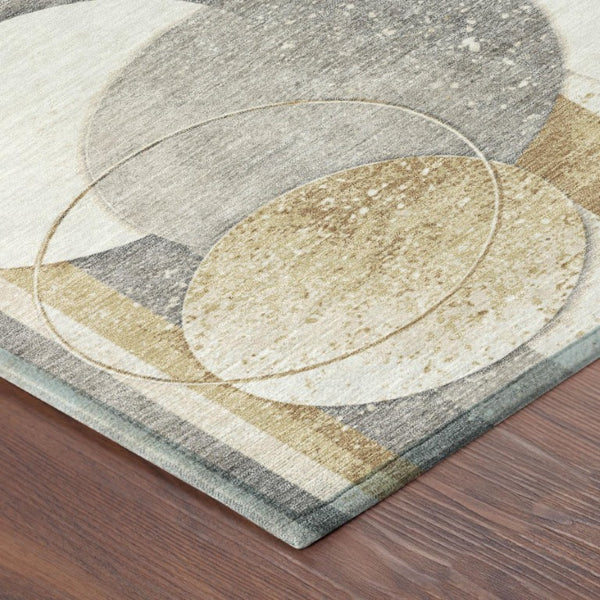 9 X 12 Gold Pewter Geometric Polyester Area Rug Stain Resistant Indoor Outdoor