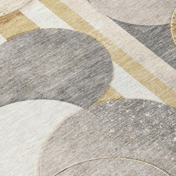 9 X 12 Gold Pewter Geometric Polyester Area Rug Stain Resistant Indoor Outdoor