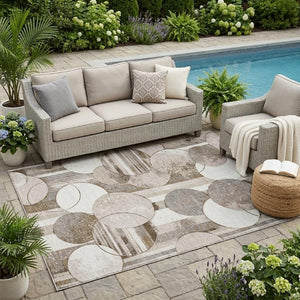 5x8 Tan Brown Geometric Polyester Area Rug Washable Stain Resistant Indoor Outdoor