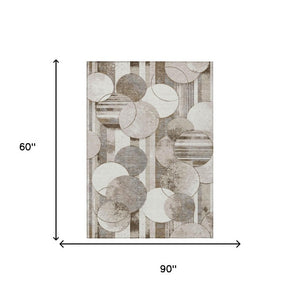 5x8 Tan Brown Geometric Polyester Area Rug Washable Stain Resistant Indoor Outdoor