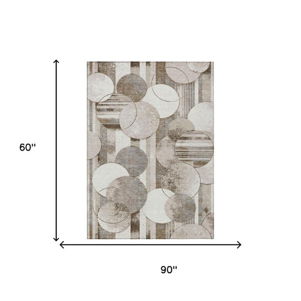 5x8 Tan Brown Geometric Polyester Area Rug Washable Stain Resistant Indoor Outdoor