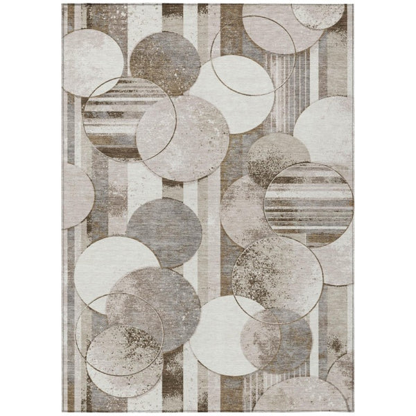 HomeRoots 8 X 10 Tan Brown Geometric Polyester Area Rug Stain Resistant Indoor Outdoor Use 741150